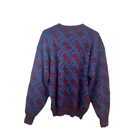 Trend Basics Vintage 90s Maroon Blue Plaid Diamond Pattern Knit Sweater Jumper - Picture 12 of 16